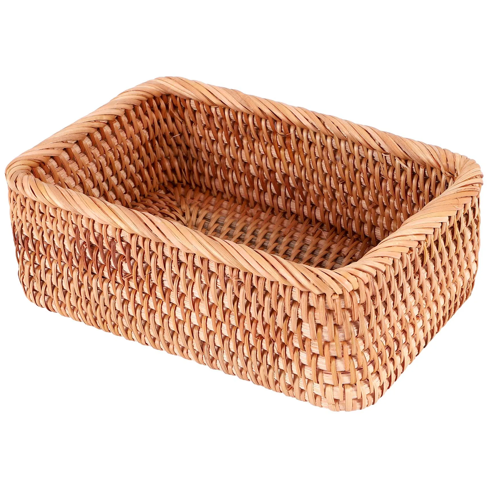 Hand-Woven Rectangular Rattan Wicker Basket Fruit Tea Snack Bread Picnic Cosmetic Storage Box Kitchen Household Tools-S