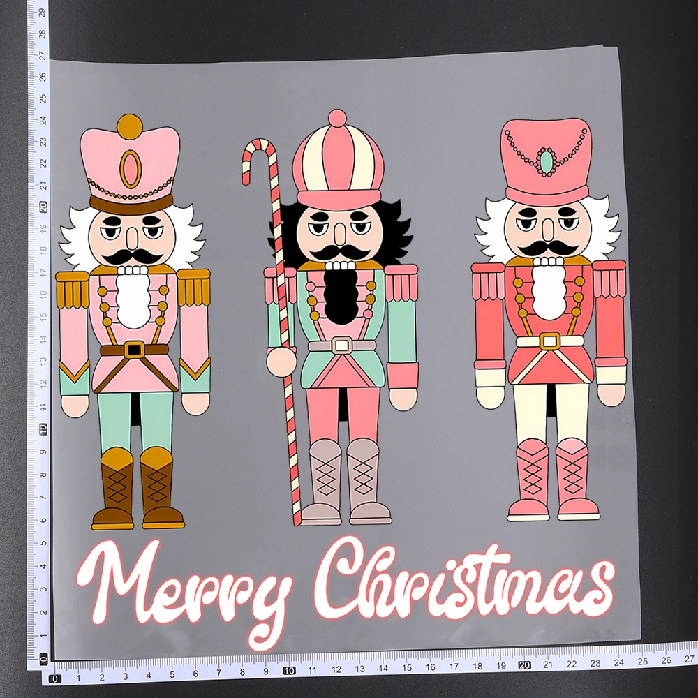 25CM Cozy Christmas Santa Claus Nutcracker Heat Transfer Patches For Clothes DIY A-Level Washable Shirt Iron-on Thermal Sticker