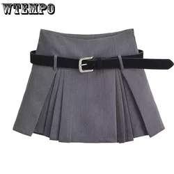 Falda plisada de estilo pijo para mujer, cinturón de regalo, cintura alta, corte en A, falda gris, pantalones cortos que evitan la acómoda, puro deseo, moda coreana