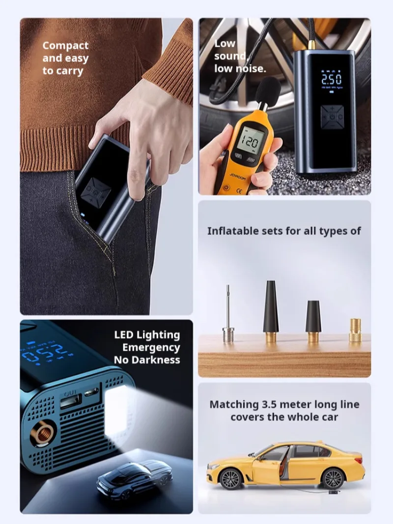 무선 팽창식 타이어 펌프, 타이어 압력 펌프, 풀 메탈 잠금 바디, 추가 강도, 고출력 비상