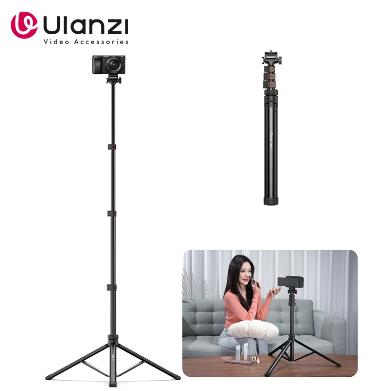 Ulanzi TB64 Aluminum Alloy Tripod Stand for Phone and Camera GoPro Action 4 Adjustable Sections Extendable 1.6M Selfie Stick