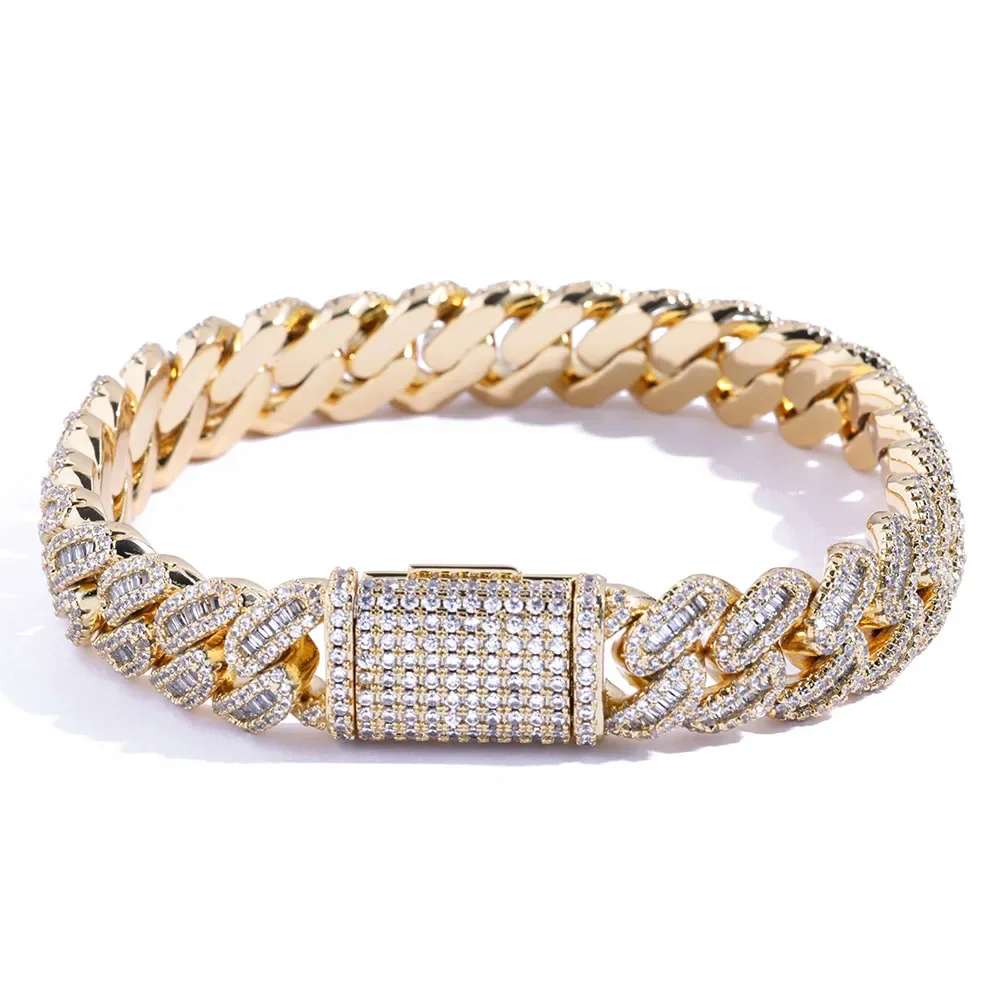 12MM Cuban Link Chain Bracelet for Men Women Zircon Paved Iced Out Bling Miami Cuban Bracelet Hip Hop Jewelry