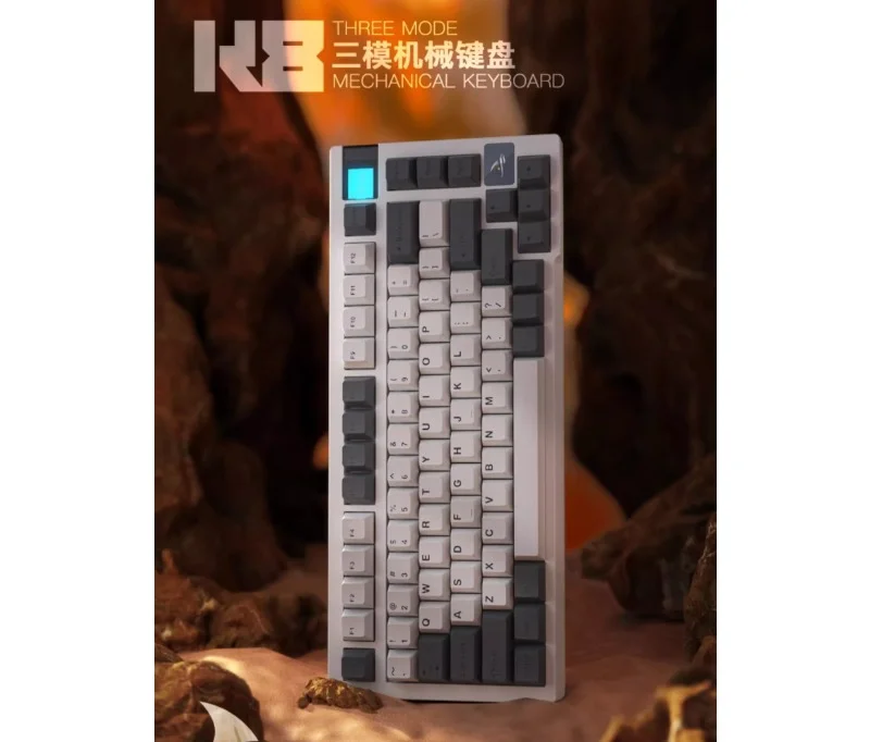 K8Gastek Mechanical Keyboard Gaming Wireless Bluetooth Tri-mode 81 Key Hot-swapable LED Screen Charging 75% Layout Grey Blue