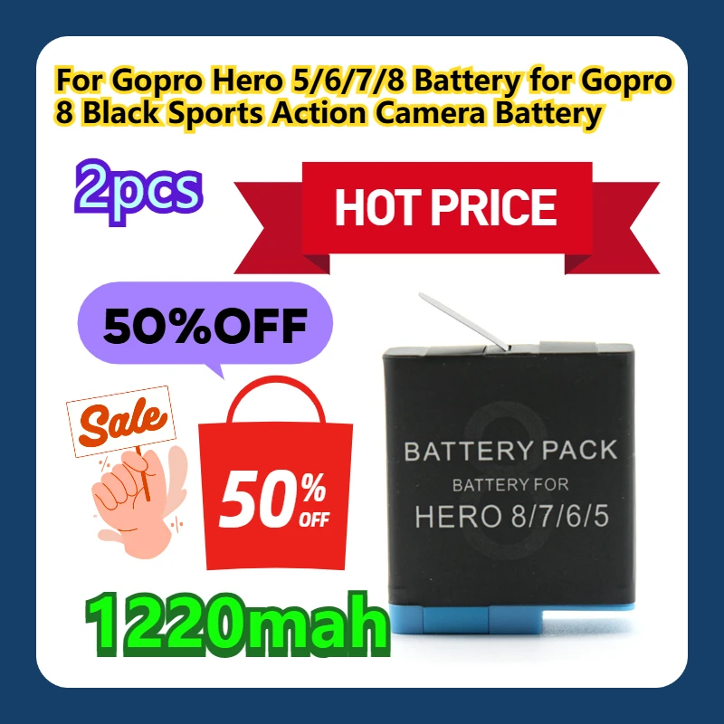

For Gopro Hero 5/6/7/8 Battery for Gopro 8 Black Sports Action Camera Battery 2pcs