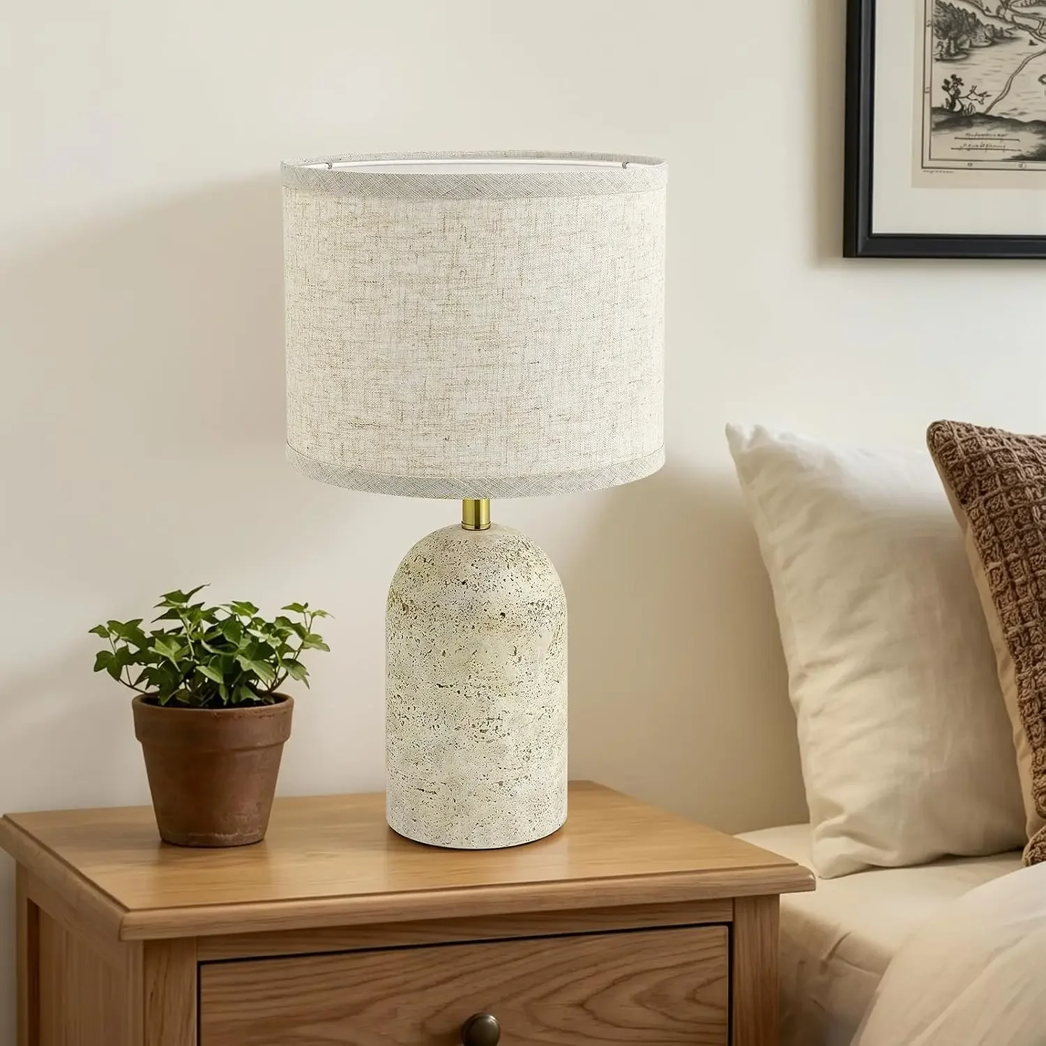 2-Piece Stone-Look Resin Table Lamps, 18" Bedside Lamps for Living Room, Bedroom, Nightstand, Home Office, Warm Lighting with Linen Shades view 6