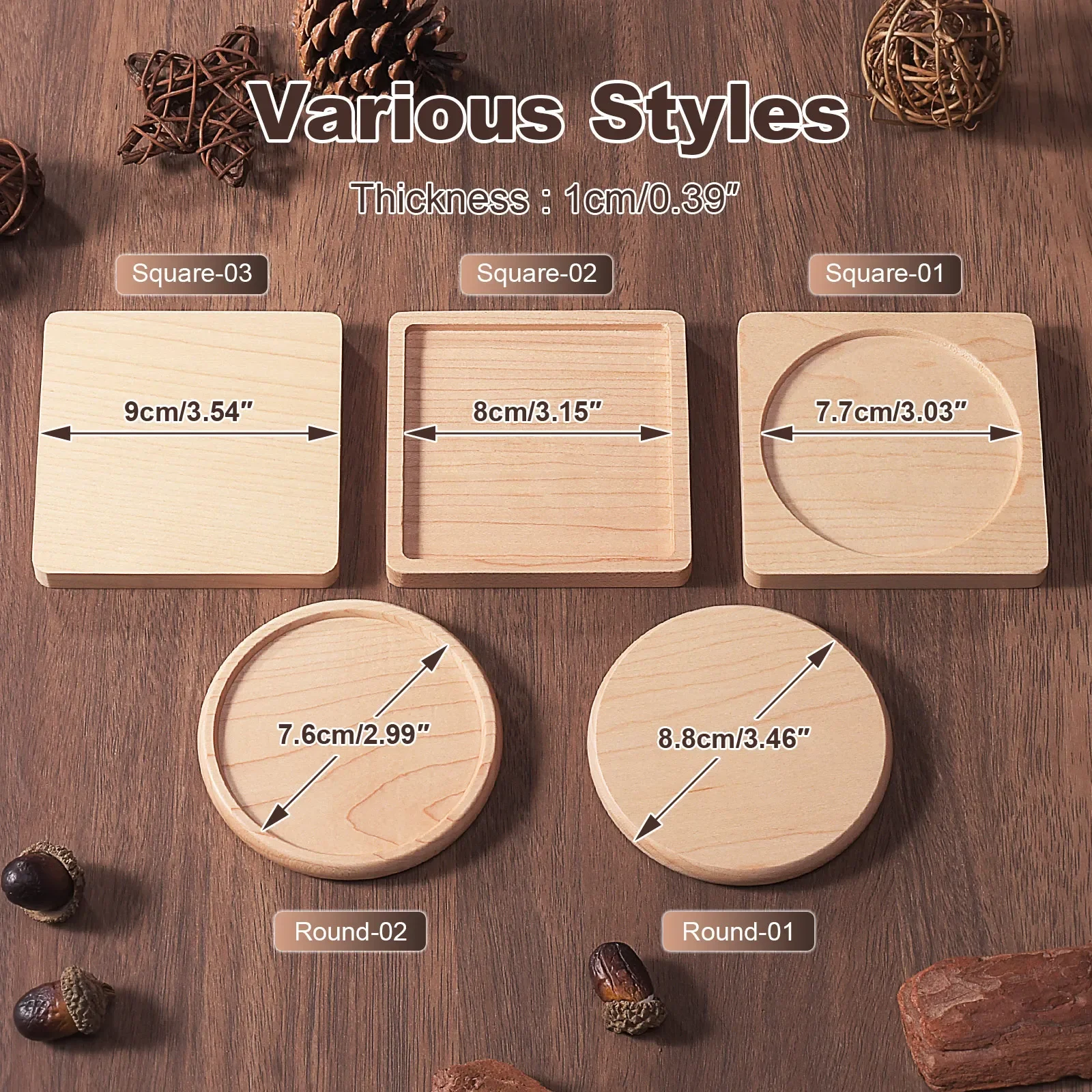 DIY Mosaic Coaster Wood Round Square Beech Wood Mat Durable Heat Resistant Coffee Cup Pad Placemats 8.8cm/3.46in Free CustomLogo