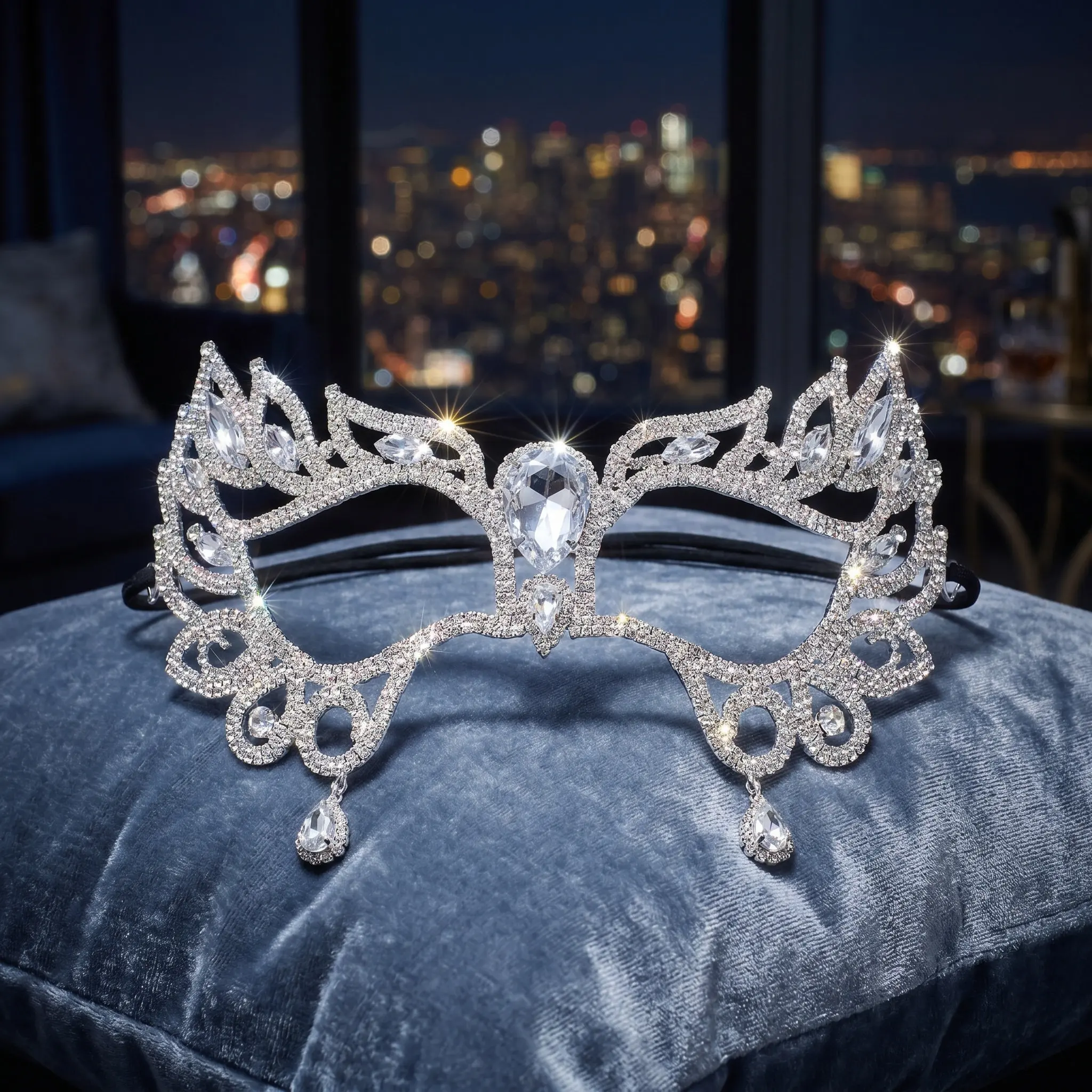 Silver Rhinestone Masquerade Mask for Women Elegant Half Face Masquerade Ball Halloween Christmas Carnival Wedding