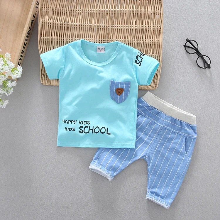 Spring Summer Kids Girls Boys Clothing Sets Children's Clothes Tops Boys Tracksuits Suits 100% Cotton Tshirts+trousers