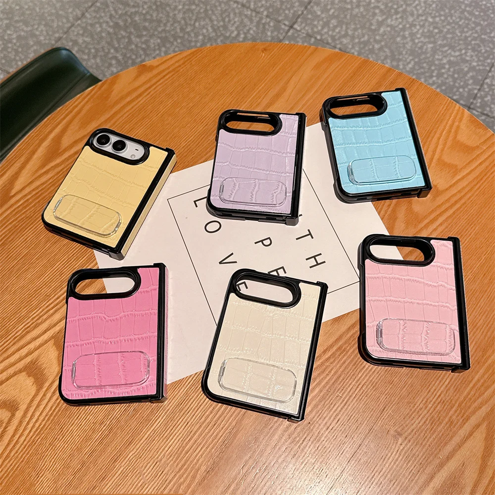 New Luxury Korea Ins Cartoon leather lines Phone Case For iPhone Duo Foldable Protective Cover Cute Cases Shockproof with stand