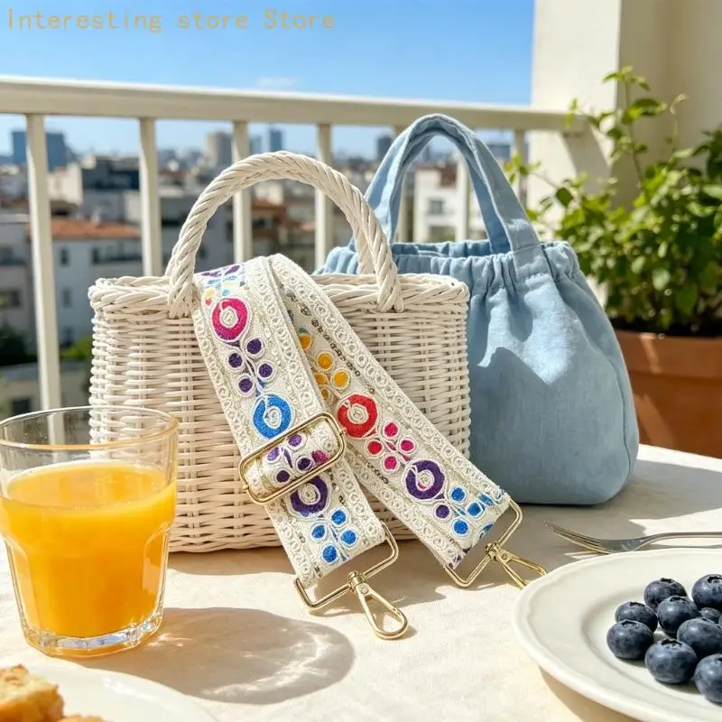 Embroidered Shoulder Strap Band for Bag Restyling, Detachable Fastener Ends with a Wide Adjustable Crossbody Carry Design 55KC