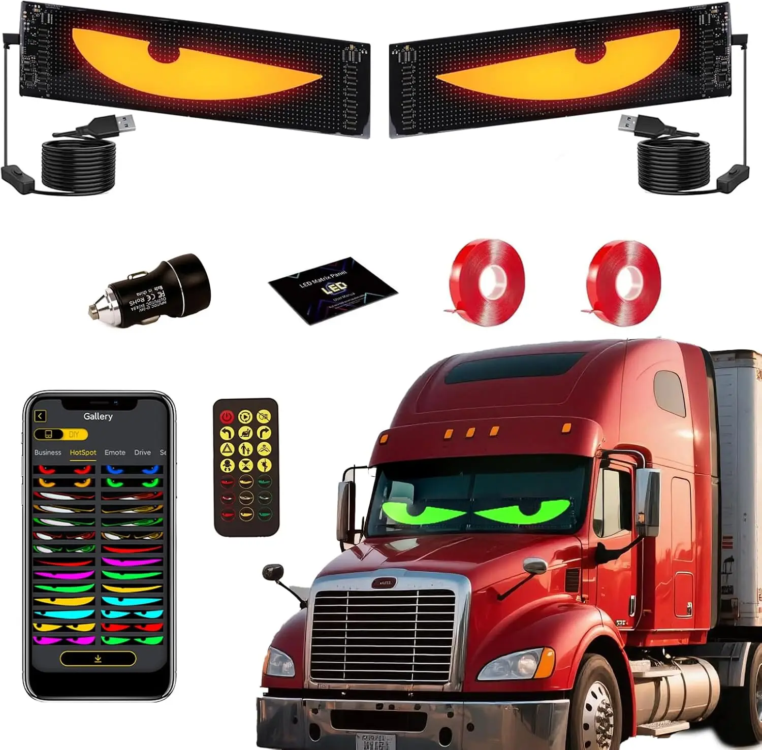 LED Eyes for Car Window, Devil Eyes Light for Windshield, Devil Eyes Light for Car, Truck, SUVs and Pickup 23.6inx4.73in 2PCS