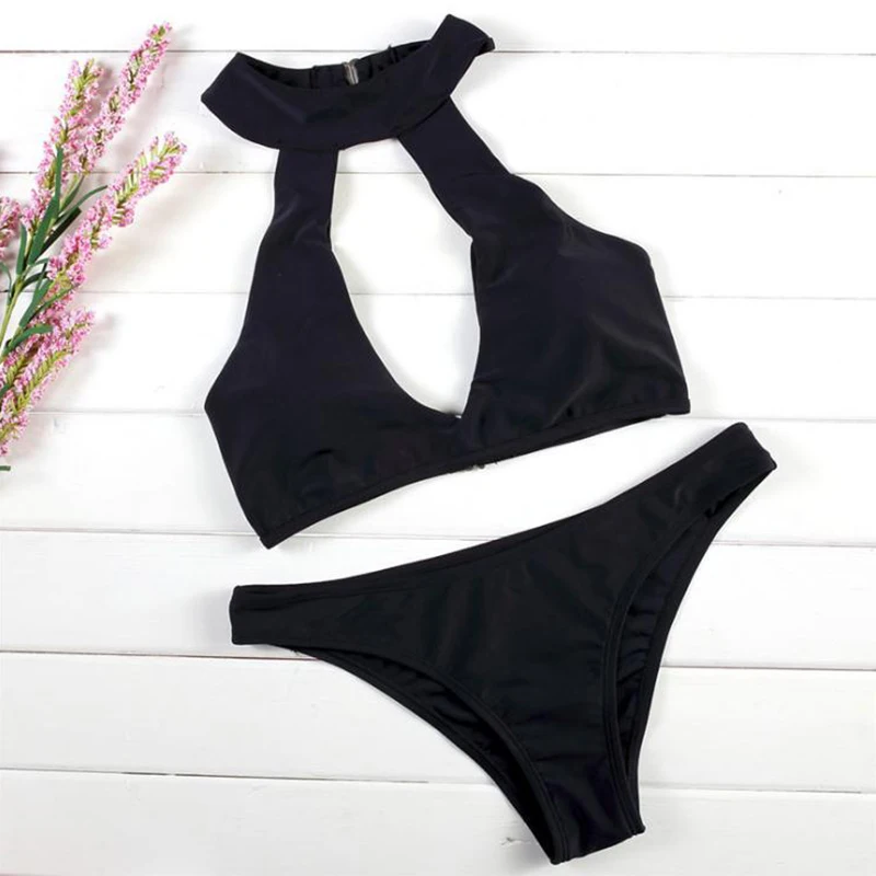 Conjunto de Bikini de verano para mujer, bañador Sexy con cuello Halter, traje de baño ahuecado, sujetador ultrafino y conjuntos de bragas, conjunto de lencería erótica