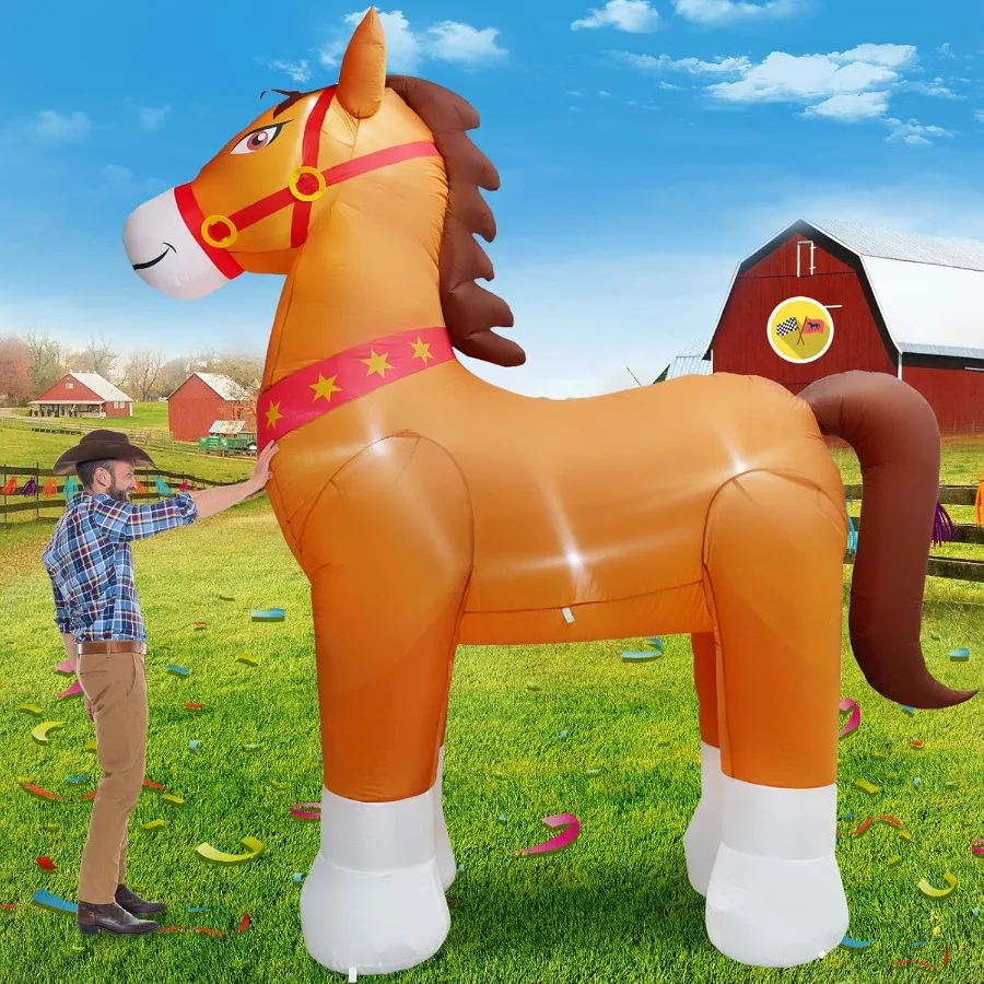 

Giant 9FT Tall Clydesdale Horse Inflatables Christmas Farm Spring Blow up Animals Outdoor Decoration Built-in 5 LED Lights for
