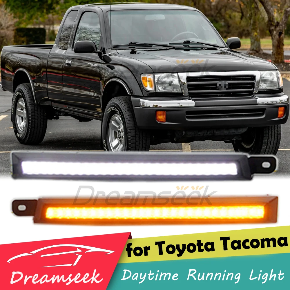 LED DRL Side Marker Light for Toyota Tacoma 1998-2000 Car Front Headlight Trim w/ Dynamic Turn Signal Lamp Bumper Grille Driving