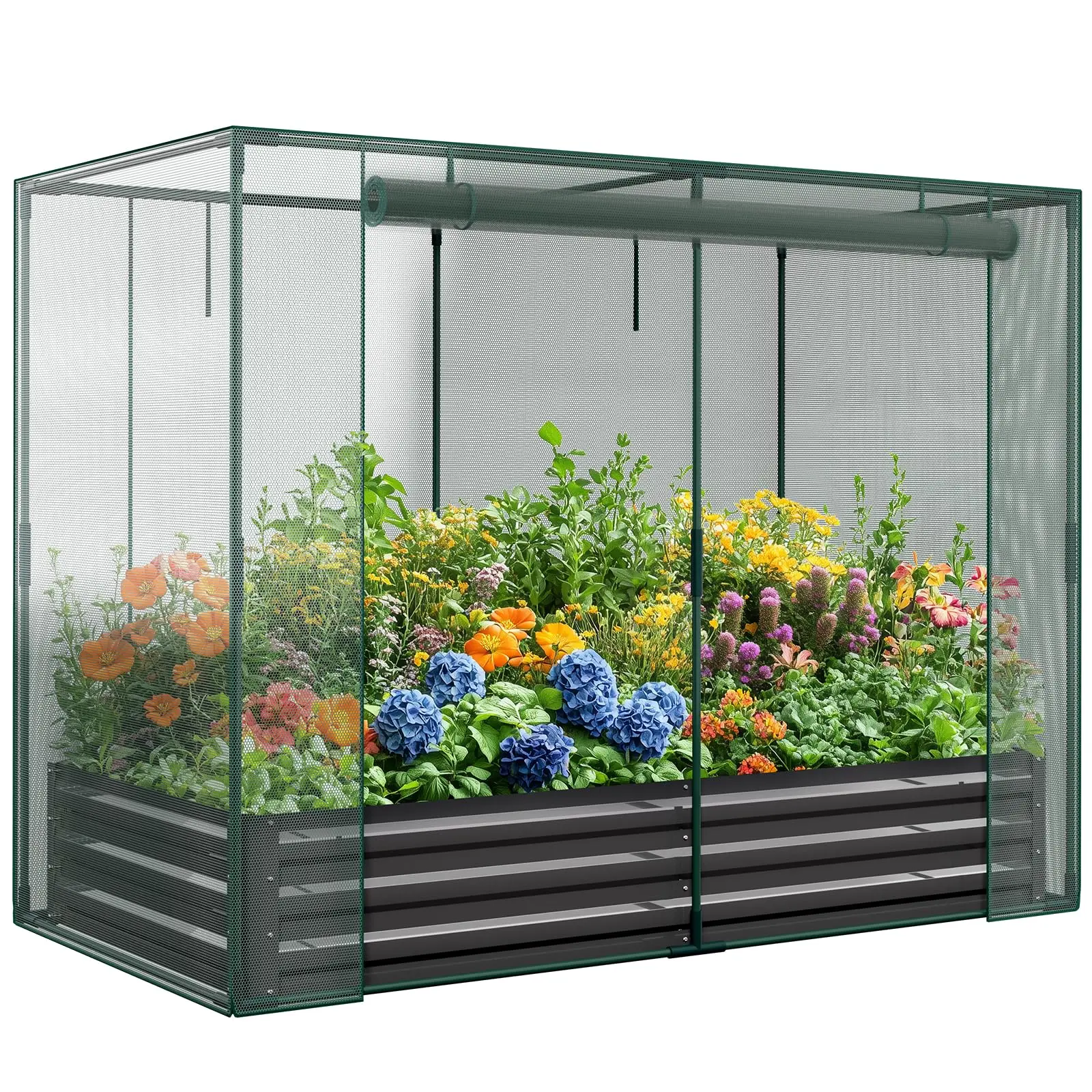 Galvanized Raised Garden Bed with Crop Cage Plant Protection Net