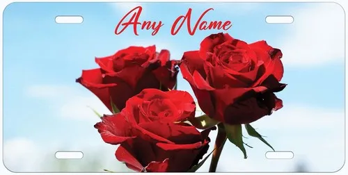 Red Rose Personalized Novelty Car Auto Flowers License Plate Any Name Aluminum