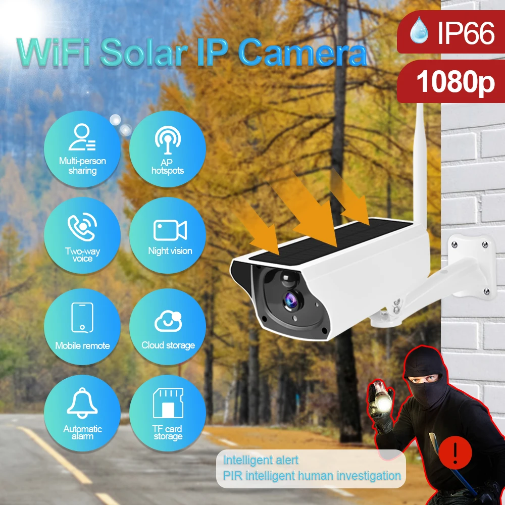 Hikity Wireless HD IP Camera  Outdoor Waterproof Night Vision Solar Security Camera Home Security Surveillance Network Camera