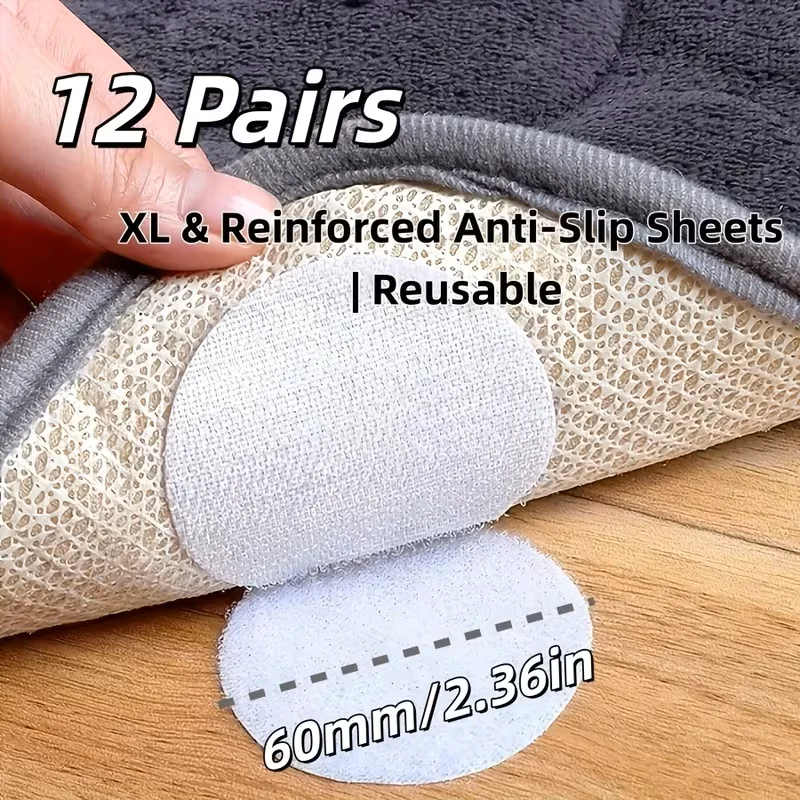 12 Pairs of Reusable Anti-Slip Polyamide Adhesive Patches, Strong Bonding, Suitable for Mattresses, Sofas, and Home Use