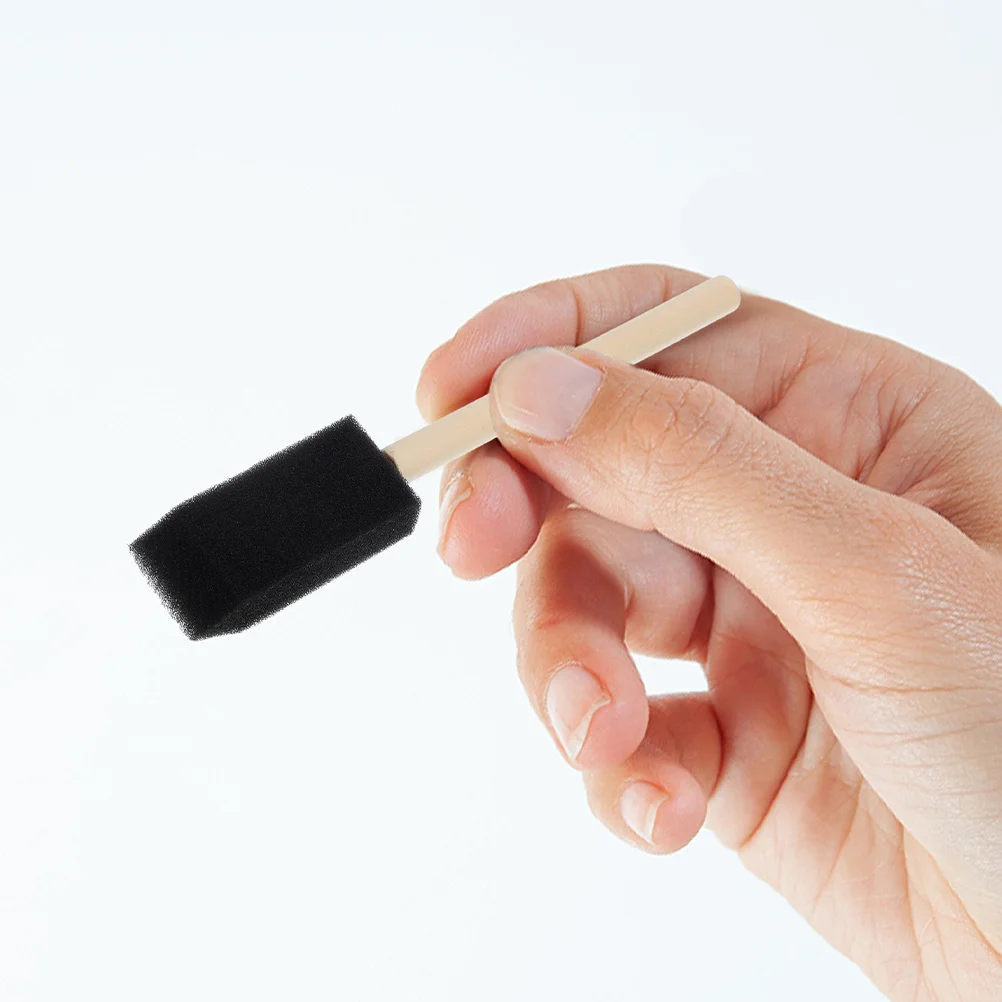

18Pcs Children's Graffiti Black Sponge Brushes Wood Handle Smooth Paint Application Supplies Round Painting Sponge