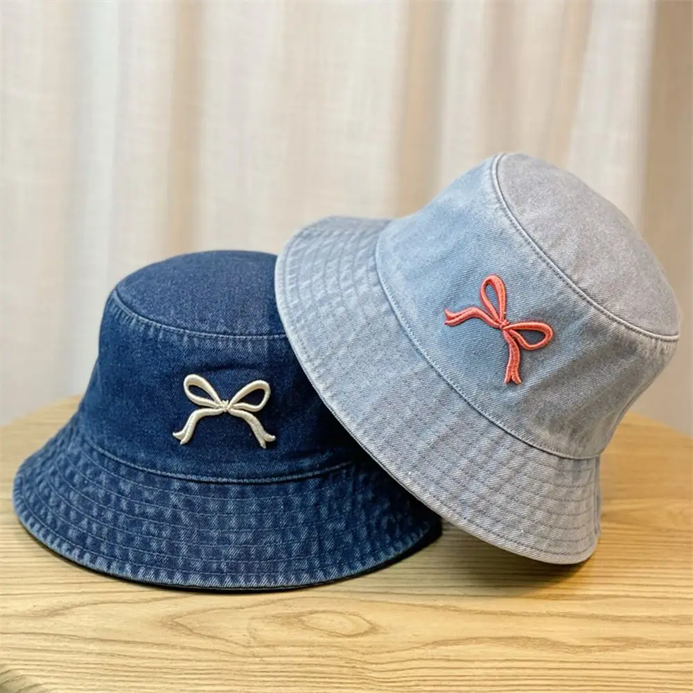 Creative Denim Cotton Bucket Hat Washed Large Beach Sun Hat Wide Brim Flat Top Cap for Fishing Hiking