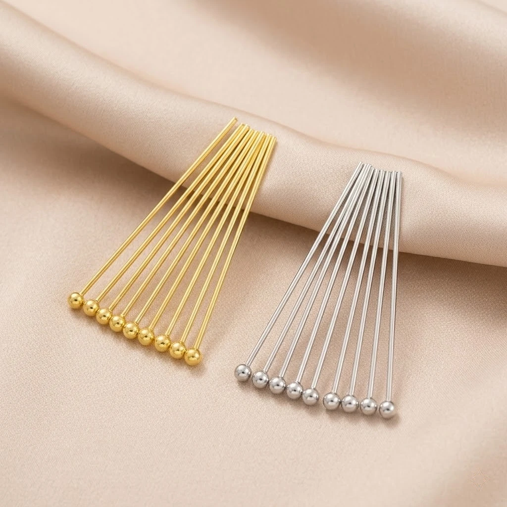 100Pcs/lot 18K Gold Plated Ball Head Pins&Eye Pins,Flat T Head Pins,Metal Wire Pins For DIY Beading Jewelry Making Supplies