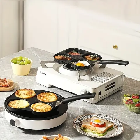 Home-use breakfast egg cooker with four holes, non-stick pancake pan