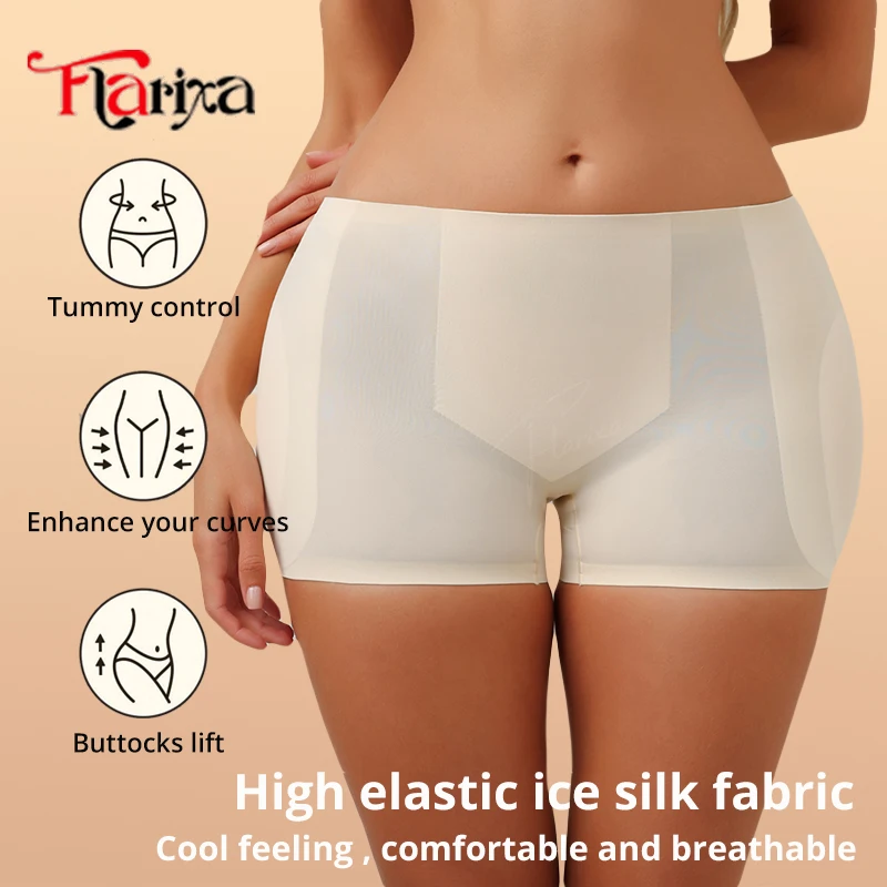 Flarixa Celana Dalam Pakaian Pembentuk Bantalan Pinggul Celana Pendek Boxer Kontrol Perut Bawah Kain Es Pakaian Dalam Empuk Penambah Bokong Wanita Bersirkulasi