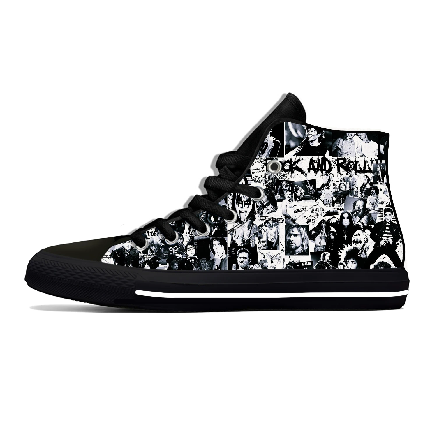 Rock N Roll Rock Band Music Singer Guitar Fashion Casual Cloth Shoes High Top Lightweight Breathable 3D Print Men Women Sneakers