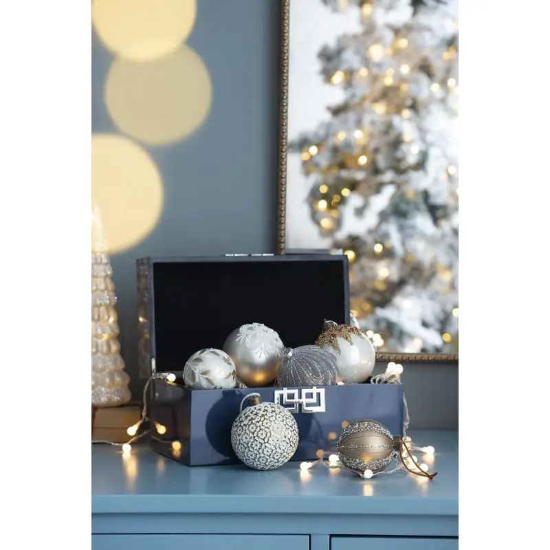 D3 عيد الميلاد الكرة الحلي، الزجاج الزخرفية شنقا الكرة شجرة عيد الميلاد الحلي لزينة حفلة عطلة، مجموعة من 12