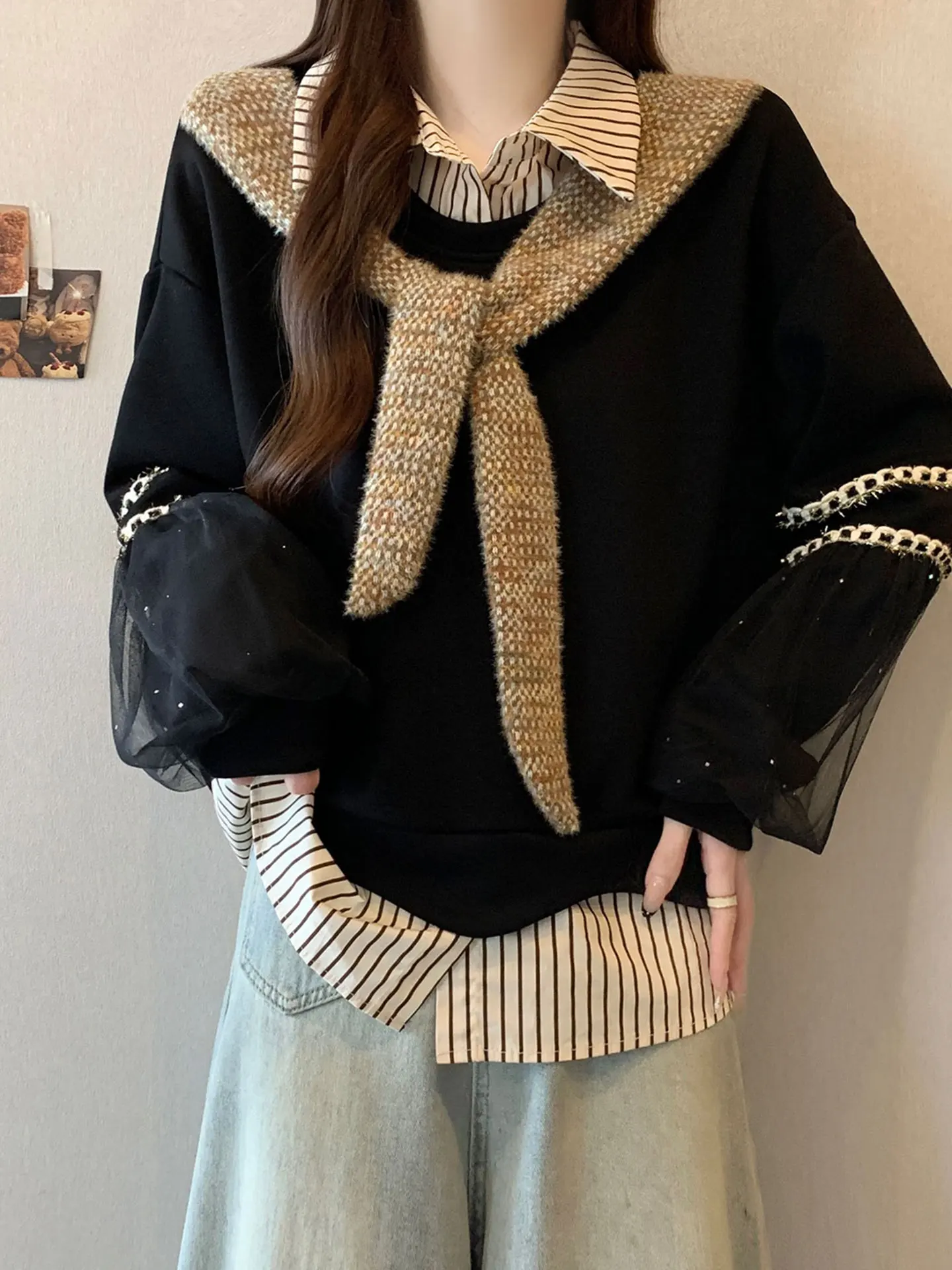 

Ele Long Sve Hoodie Women's Faion plus Size Autumn Winter High-End Feeling Youthful Attractive Top Korean Sle