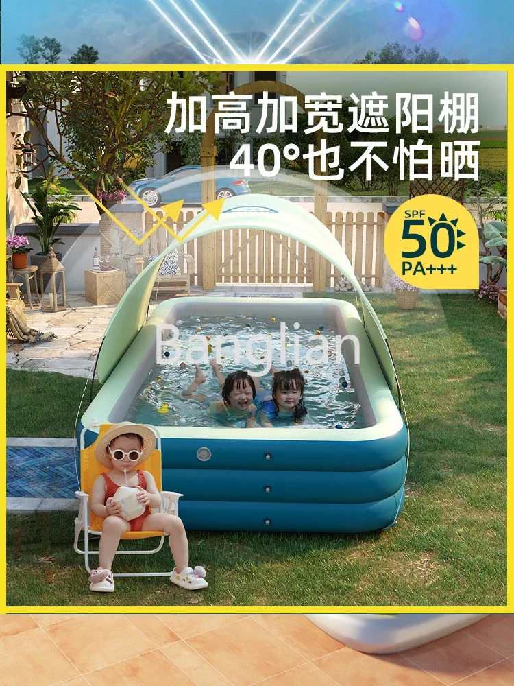 Household Outdoor Sliding Slide with Sunshade for Baby Children, Foldable, Large Automatic Inflatable Swimming Pool Toy, Family