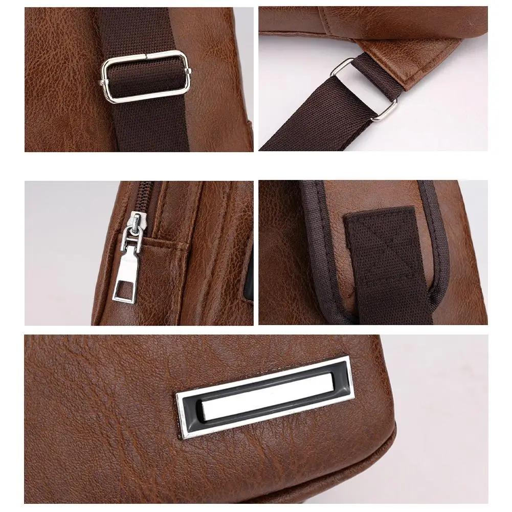 Einfache und modische, einfarbige PU-Multifunktions-Umhängetasche mit USB-Ladefunktion für Herren, ideal für den Arbeitsweg. – Detail 19