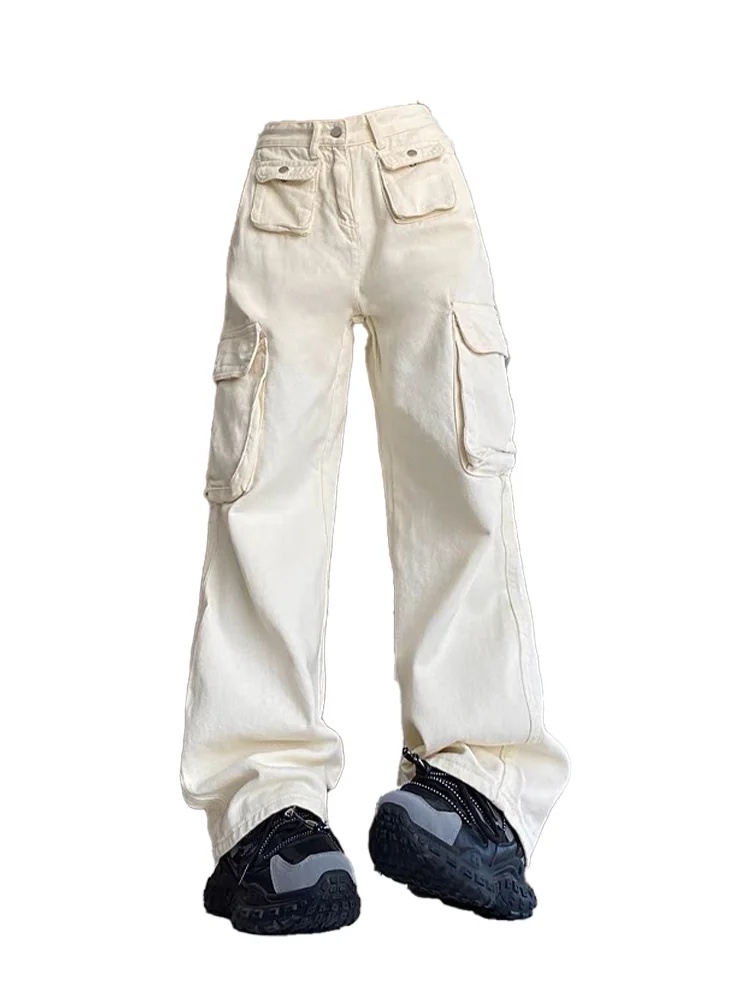 

Женские белые повседневные джинсы-карго, мешковатые Y2K, японский Harajuku, эстетические винтажные повседневные брюки, джинсовая одежда, новинка 2023 года