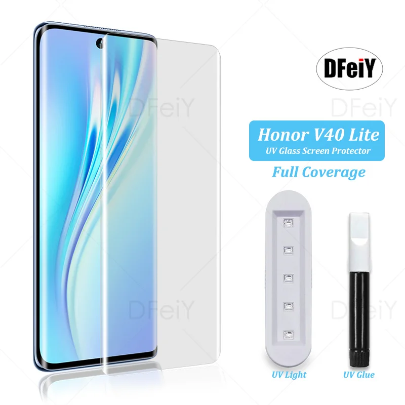 

DFeiY UV Glass for Honor V40 Full Coverage UV Screen Protector for Honor V40 Lite Tempered Glass Film