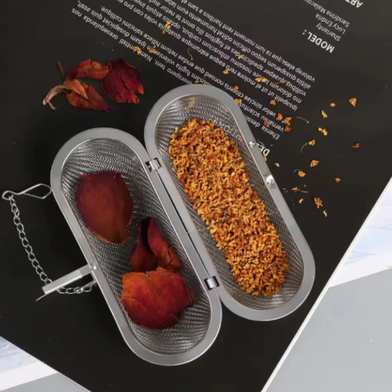 Filtro de té de acero inoxidable, ingredientes estofados, sopa, carne guisada, caja de condimentos, bolsa de filtro de té esencial para Cocina