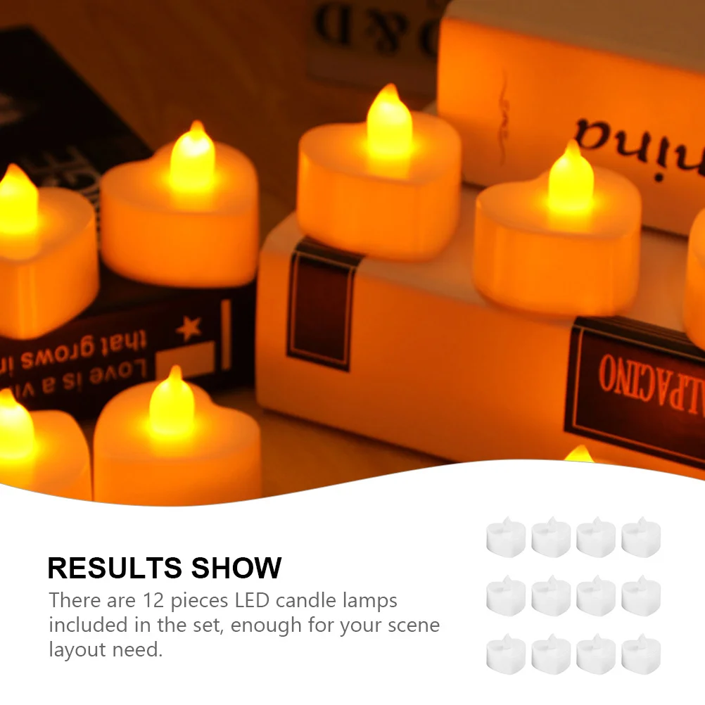 

12Pcs Heart-Shaped LED Lamps Smokeless Flameless Electronic Candles for Home Decor Table Floor Window Scene Lighting