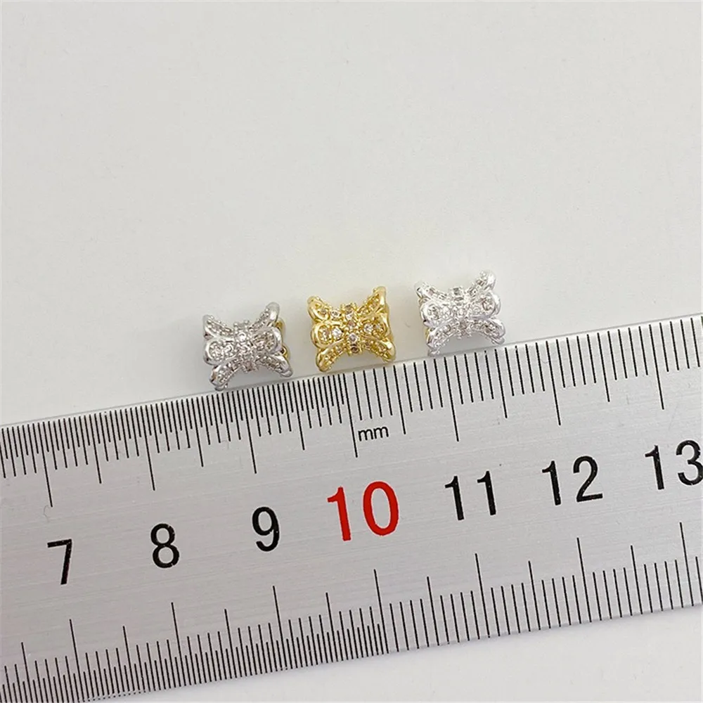 14K Gold Micro-inlaid Zircon Double-sided Horn Flower Tray Bead Spacer Loose Beads Handmade DIY Bracelet Jewelry Accessories