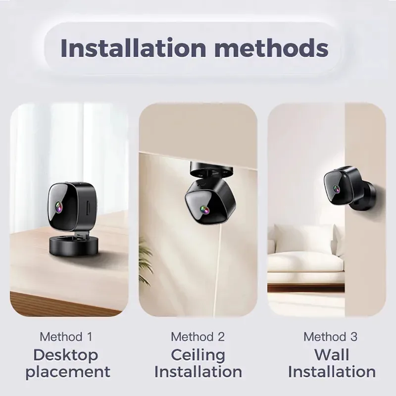 كاميرا واي فاي صغيرة HD 1080P كاميرا رؤية ليلية بالأشعة تحت الحمراء 360 درجة °   كاميرا مراقبة لاسلكية واي فاي قابلة للدوران لحماية أمن المنزل