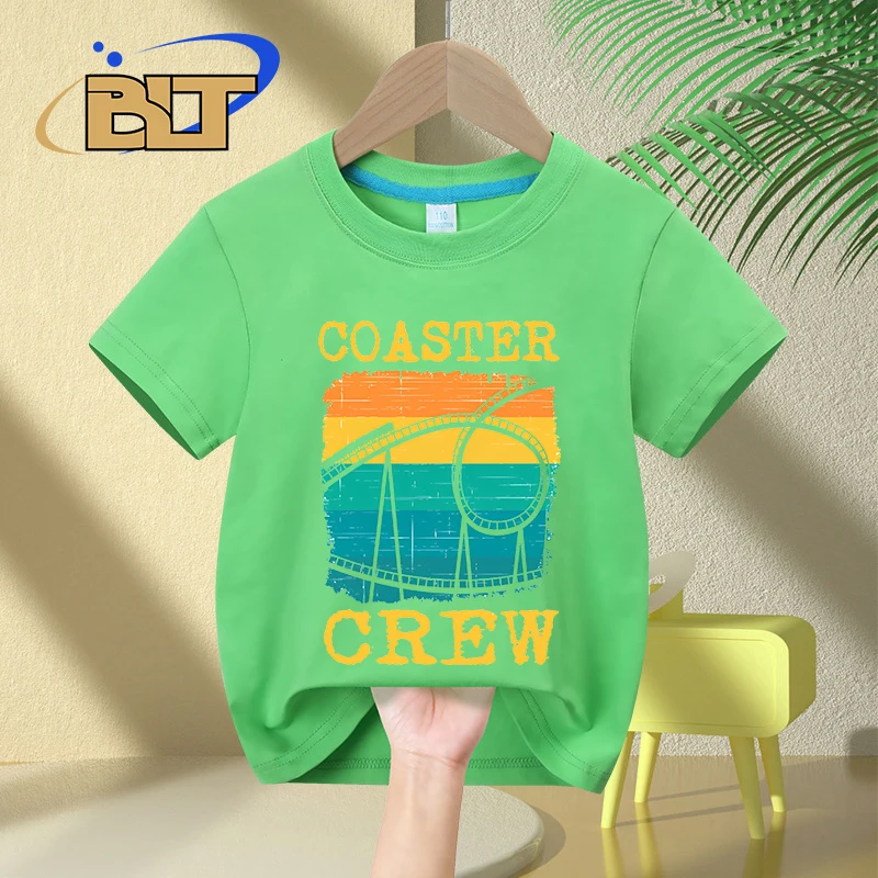 Coaster Crew Roller Coaster printed kids T-shirt summer children's pure cotton short-sleeved casual tops boys and girls gifts