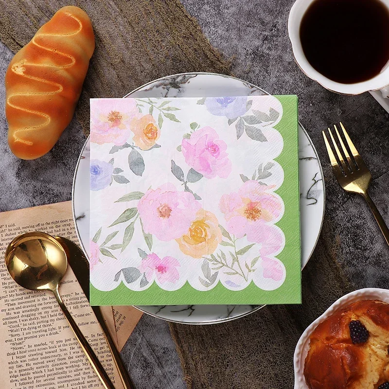 

New Green Wedding Coloured Napkins Printed Paper Napkins Wedding Decoration Supplies Paper Placemat 20pcs/pac Food Grade 33*33cm