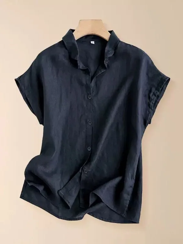 Conjunto de dos piezas de lino y algodón para mujer, color puro, ort Sve irt, verano 2025, nuevo Sle Fly Sve