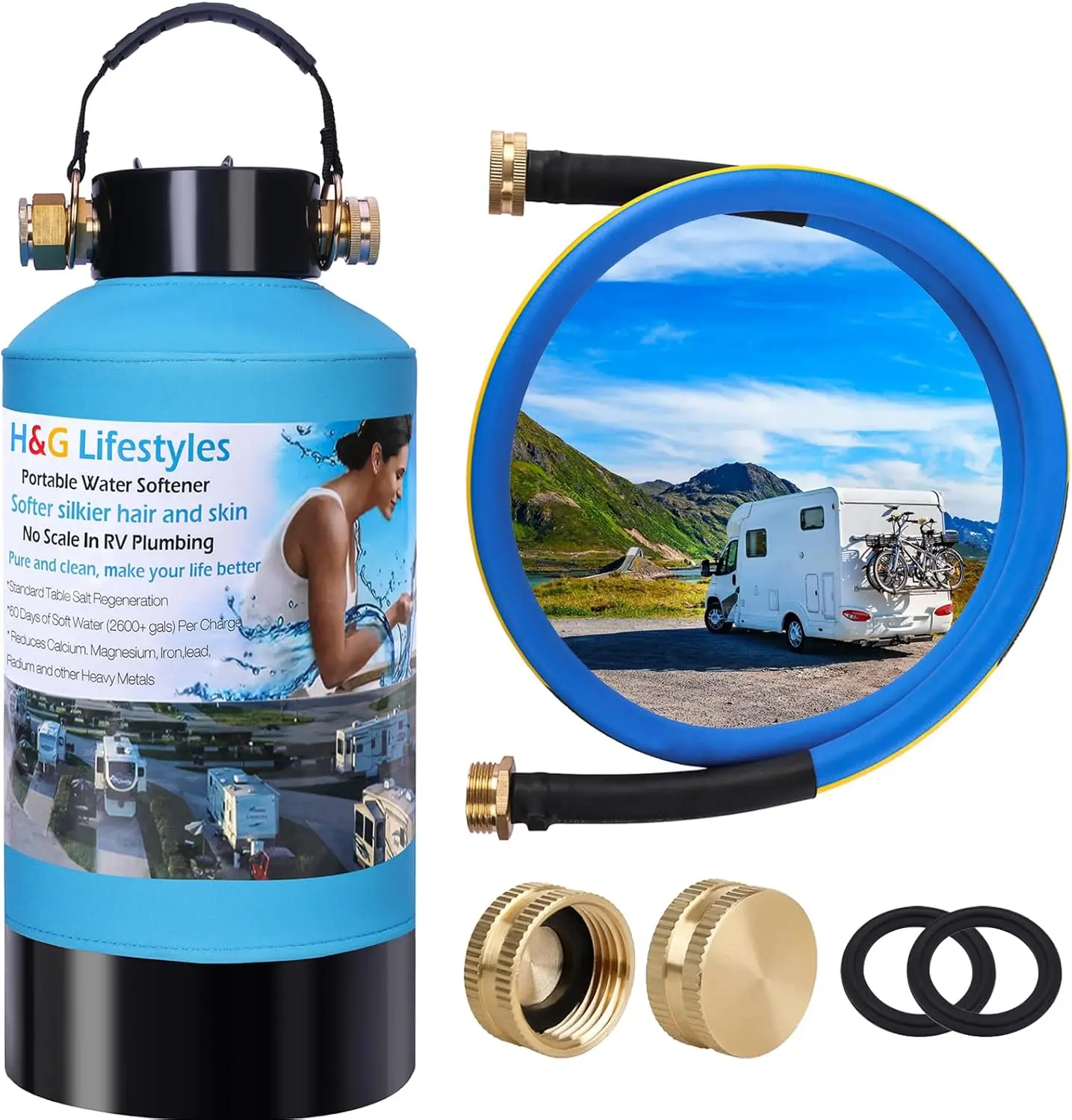 ‎Portable Water Softener for RV with Water Hose, Food-Grade Resin 3/4