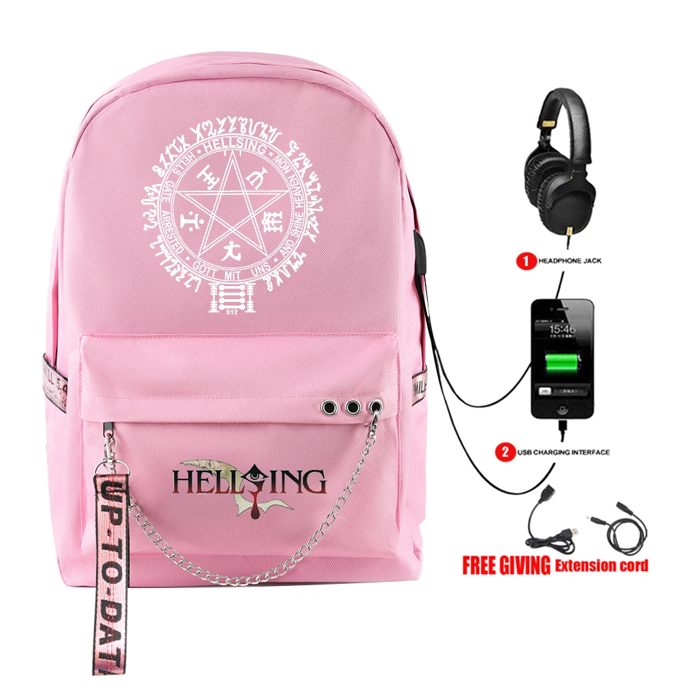 Harajuku Novelty Cool Hellsing Student School Bags Unisex Print Oxford Waterproof Notebook Usb Rechargeable Travel Backpacks