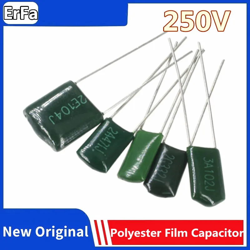 

50pcs 250V Polyester Film Capacitor 1NF 3.3NF 4.7NF 10NF 2E103J 2E472J 2E332J 2E222J 2E152J 2E102J 2E104J 2E683J 2E333J 2E223J