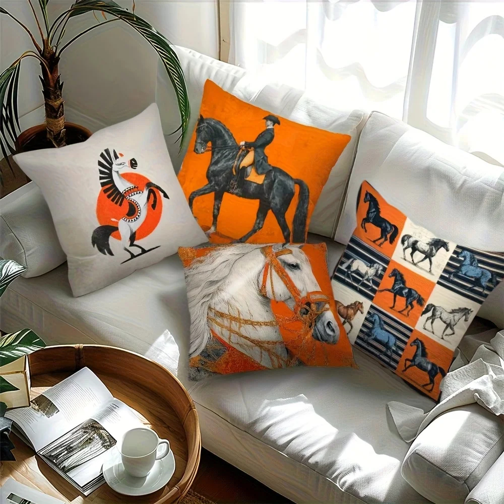 Orange black horse coloration digital printing pillow cover Short plush Suitable living rooms bedrooms sofas throw cushion cover
