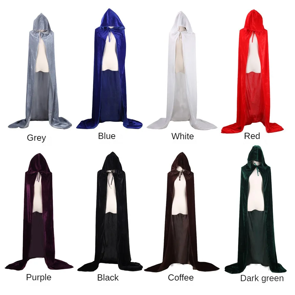 

Halloween Medieval Reaper Cloak Velvet long Hooded Unisex Kids cape for Devil Witch Wizard Halloween Christmas Cosplay cloak New