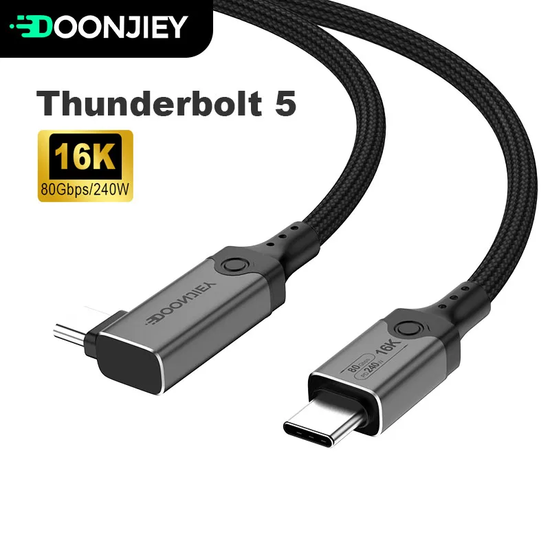 90 Degree Thunderbolt 5 Cable USB5 Type C 80Gbps USB C to C PD 240W Fast Charge Cable 16K Ultra HD Compatiable Thunderbolt 4/3