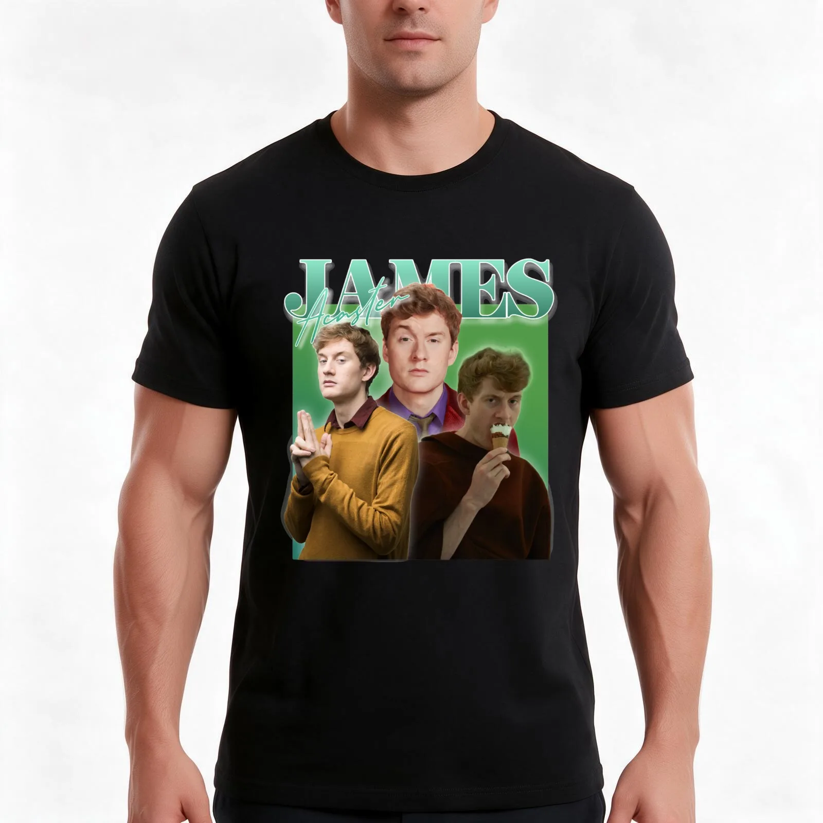 James Acaster T-Shirt, Summer Casual Cotton Tee, Oversized Streetwear Tops, Vintage Graphic Print, Loose Fit Short Sleeve