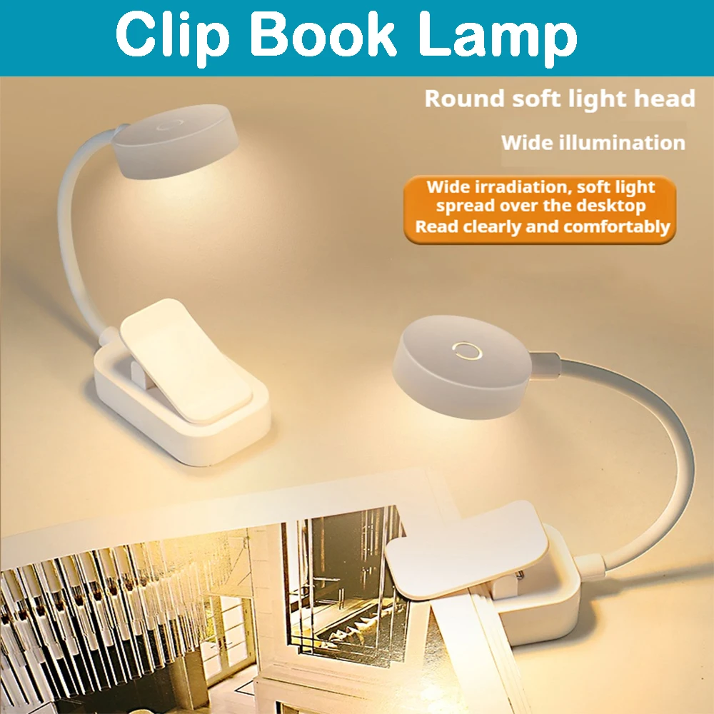 Folding Mini Clip Book Lamp Battery Powered LED Night Light 3 Modes Eye Care Stepless Dimmable Portable Bedside Reading Light