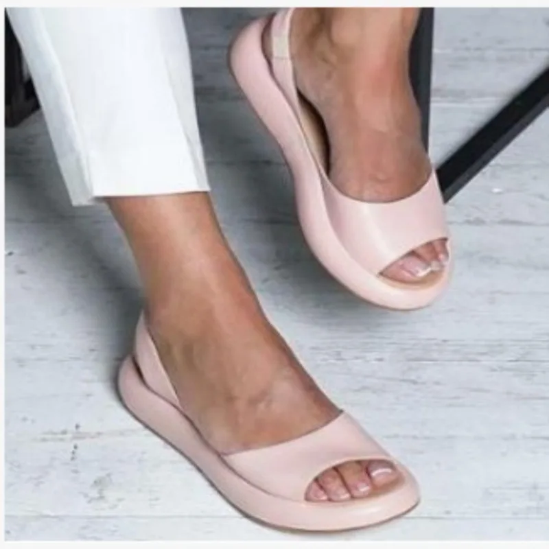 Summer Fish Mouth Large Size 40-43 Sandals Elastic Band Wear-resistant Low Heel Shoes Rear Empty Casual Women Platform Sandals